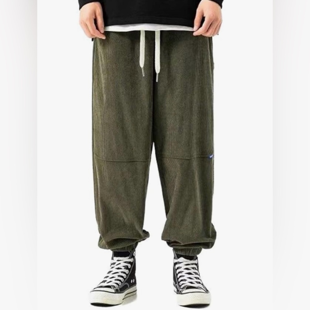 Relaxed Olive Corduroy Drawstring Pants - Women